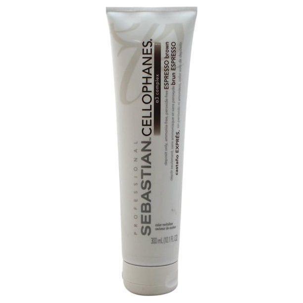 Sebastian Professional Cellophanes Expresso Brown hair color in a 10.2 oz bottle, showcasing rich brown hair dye.