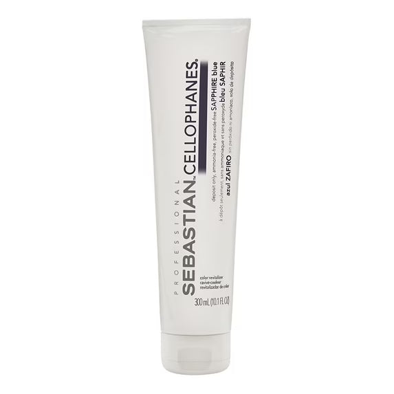 Sebastian Professional Cellophanes Sapphire Blue hair color treatment in a 10.1 oz bottle, vibrant blue hair color product.