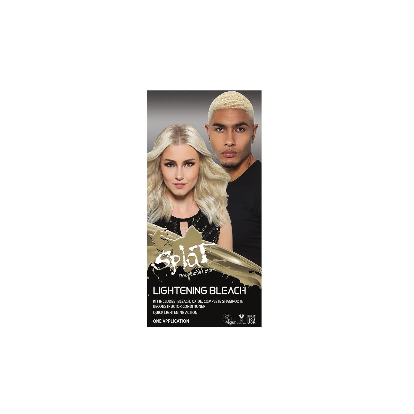 Splat Hair Color Lightening Bleach Complete Kit with hair bleach, developer, and accessories for vibrant hair coloring.