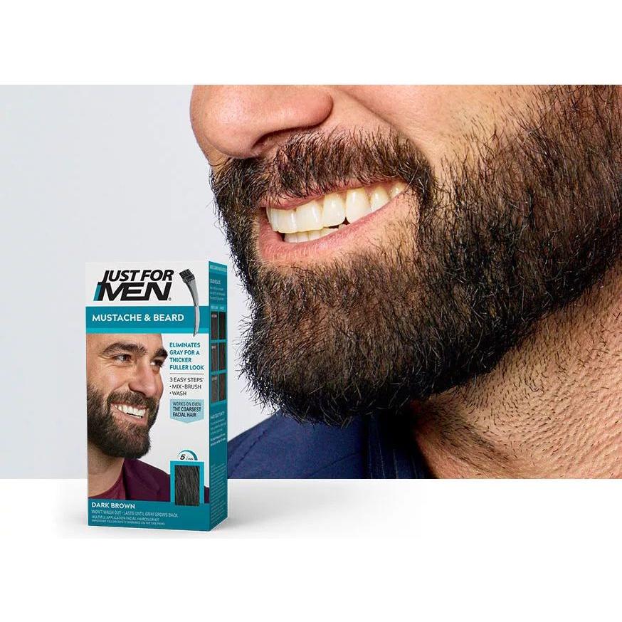 Just for Men Mustache & Beard hair coloring in dark brown, 0.5 oz tube, natural-looking beard and mustache color by Pasteur Pharmacy