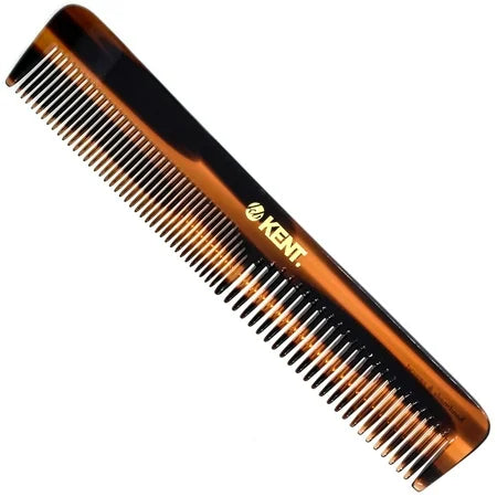 Kent 6.6 handmade tortoiseshell hair comb with fine and wide teeth, natural-looking tortoiseshell pattern, designed for gentle hair styling.