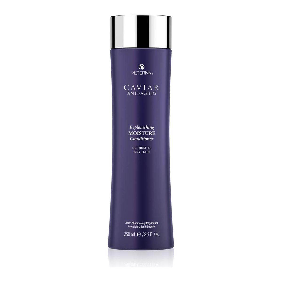 Alterna Caviar Anti-Aging Seasilk Moisture Conditioner for hair, 8.5 oz, in a sleek bottle with a pump dispenser.