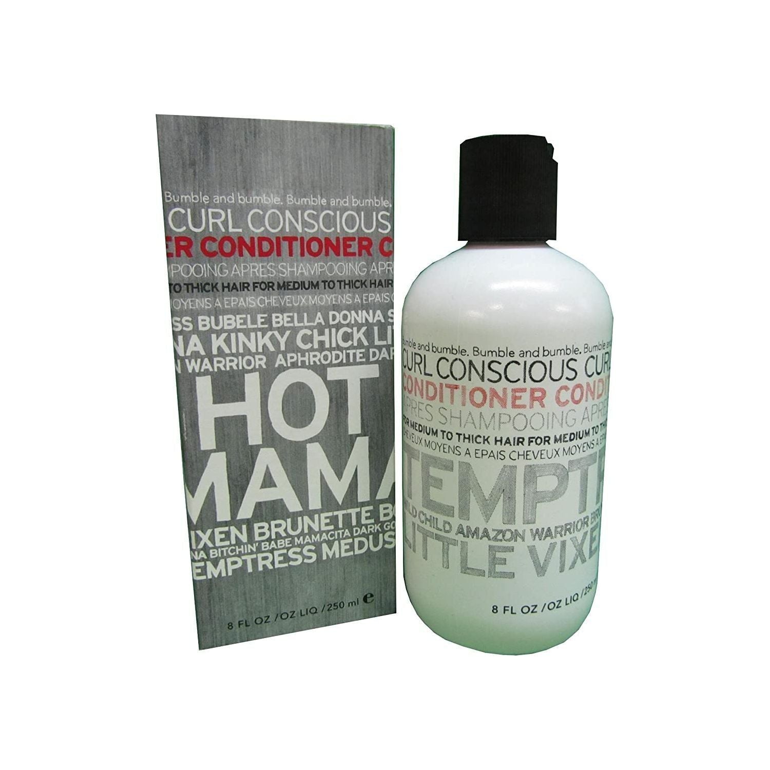 Bumble and Bumble Curl Conscious Conditioner for fine to medium hair, 8 oz, in a white bottle with a pump dispenser.