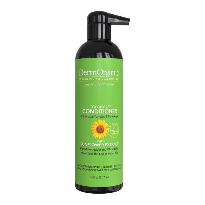 DermOrganic sulfate-free color care conditioner for hair, 17 oz, shown in a natural hair care product image