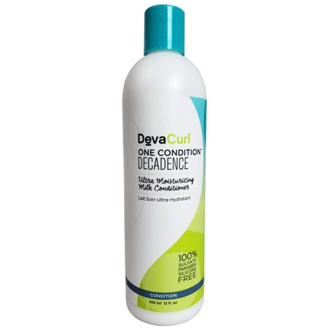 DevaCurl One Condition Decadence hair conditioner in 12 oz bottle, creamy formula for nourishing hair, shown in the image.