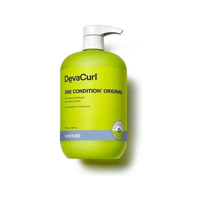 DevaCurl One Condition Original hair conditioner in a 32 fl oz bottle, suitable for all hair types, with a creamy, nourishing formula.