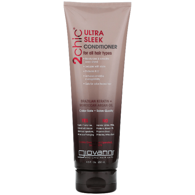 Giovanni 2chic Ultra-Sleek Conditioner with Brazilian Keratin and Argan Oil, 8.5 oz, for smooth, shiny hair.