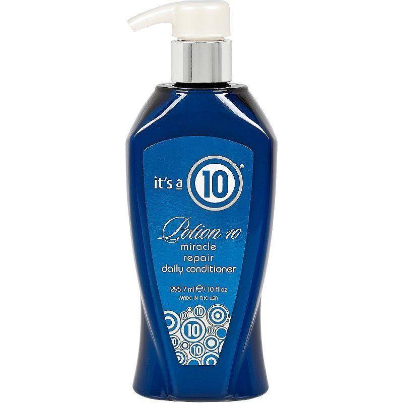 Pasteur Pharmacy It's a 10 Potion Miracle Repair daily hair conditioner in a 10oz bottle, shown with smooth, shiny hair.