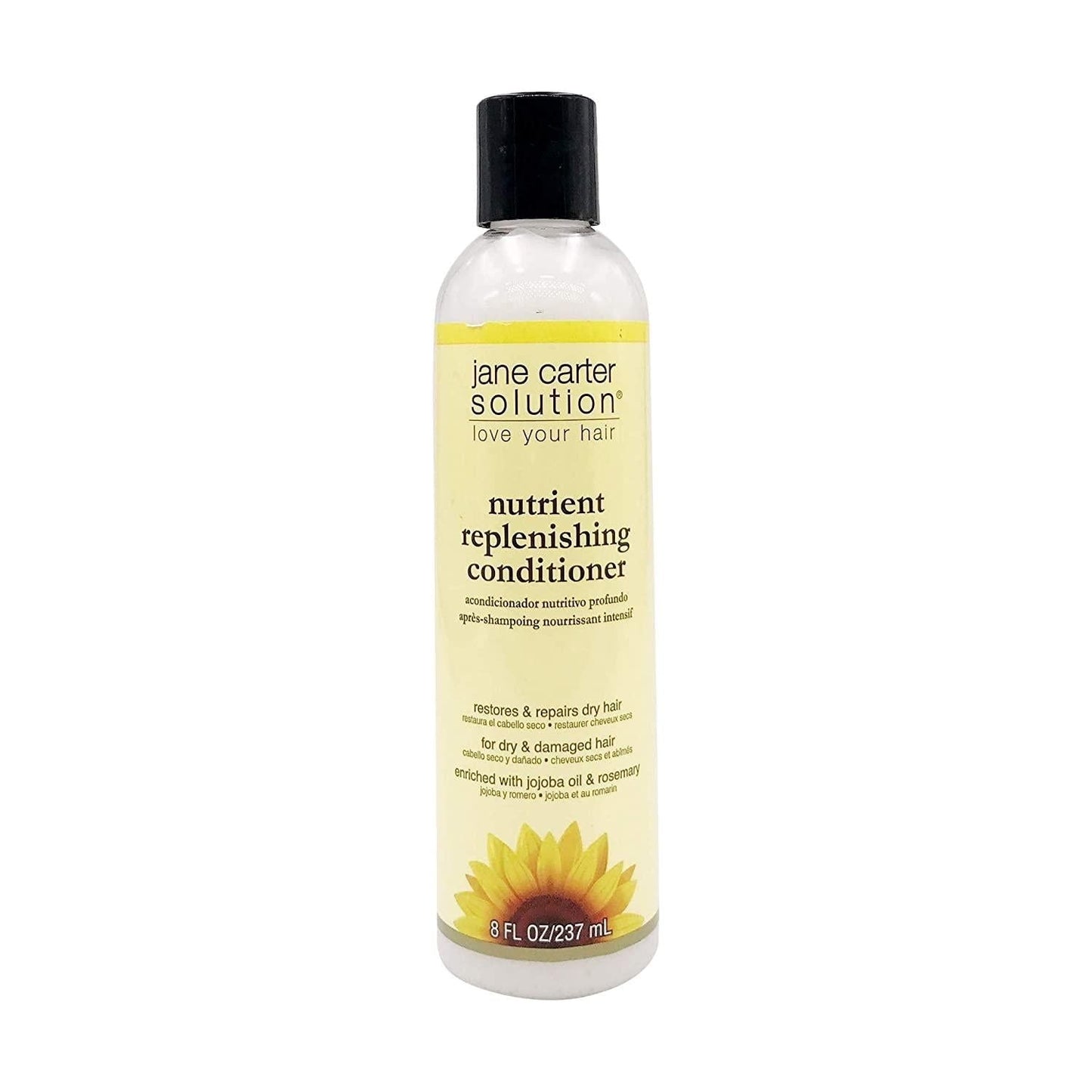 Jane Carter Nutrient Replenishing Conditioner 8 oz in a white bottle, designed for nourishing and hydrating hair.