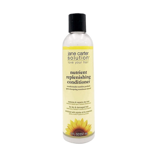 Jane Carter Nutrient Replenishing Conditioner 8 oz in a white bottle, designed for nourishing and hydrating hair.
