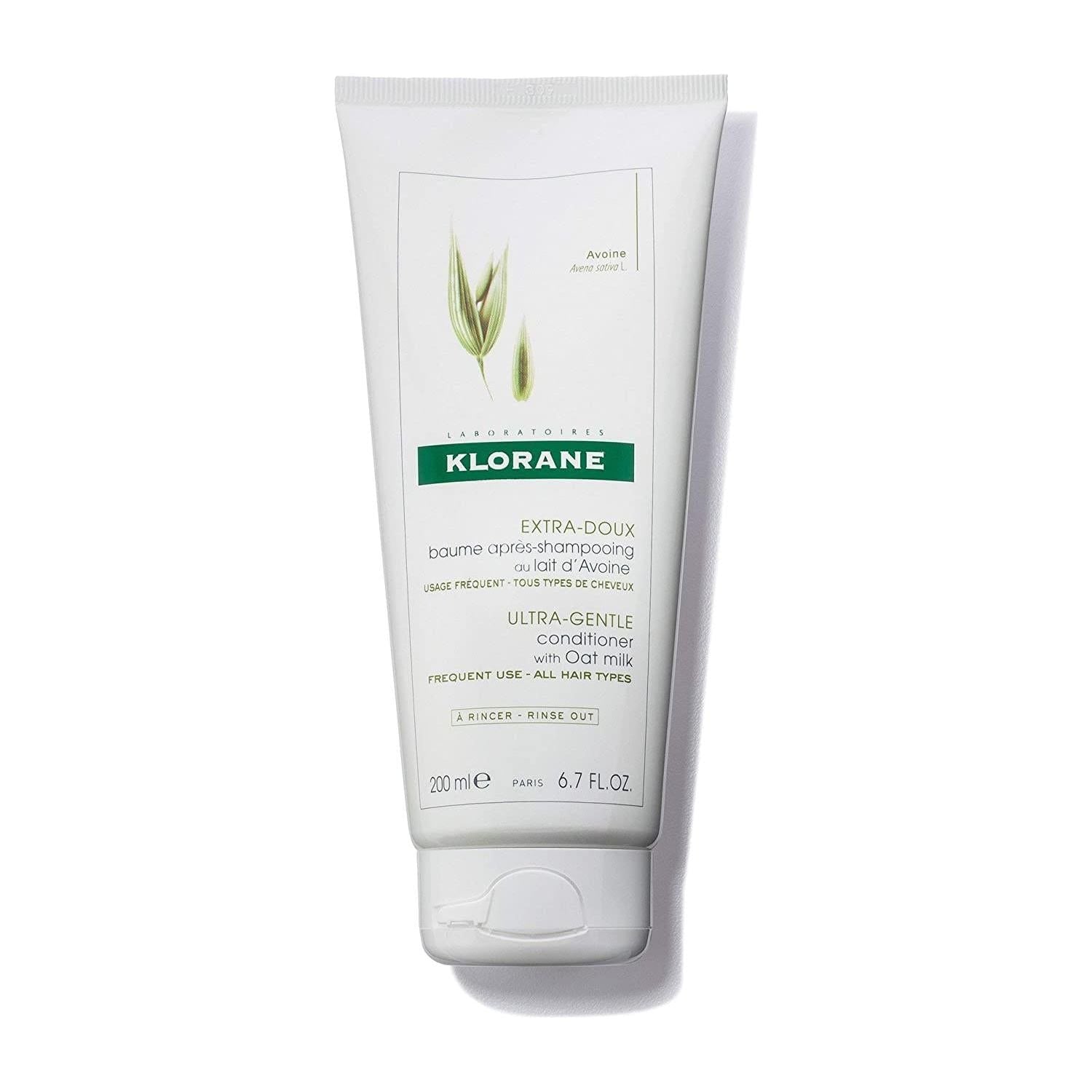Klorane Conditioner with Oat Milk in 6.7 oz bottle, nourishing hair conditioner with natural oat milk for soft, healthy hair.
