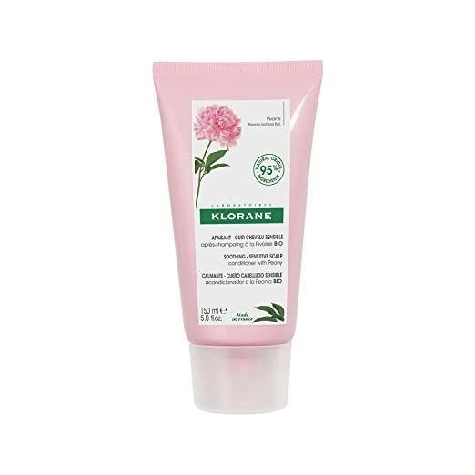 Klorane Soothing Sensitive Scalp Conditioner with organic peony in a 5 oz bottle, designed to calm and hydrate sensitive scalp.