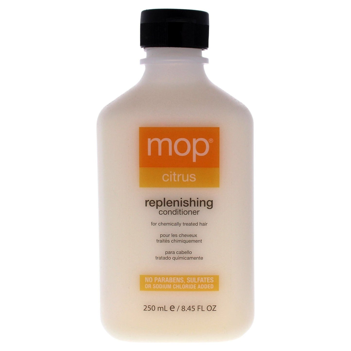 MOP Citrus Replenishing Conditioner bottle, 8.45 oz, for nourishing and revitalizing hair, by Pasteur Pharmacy.