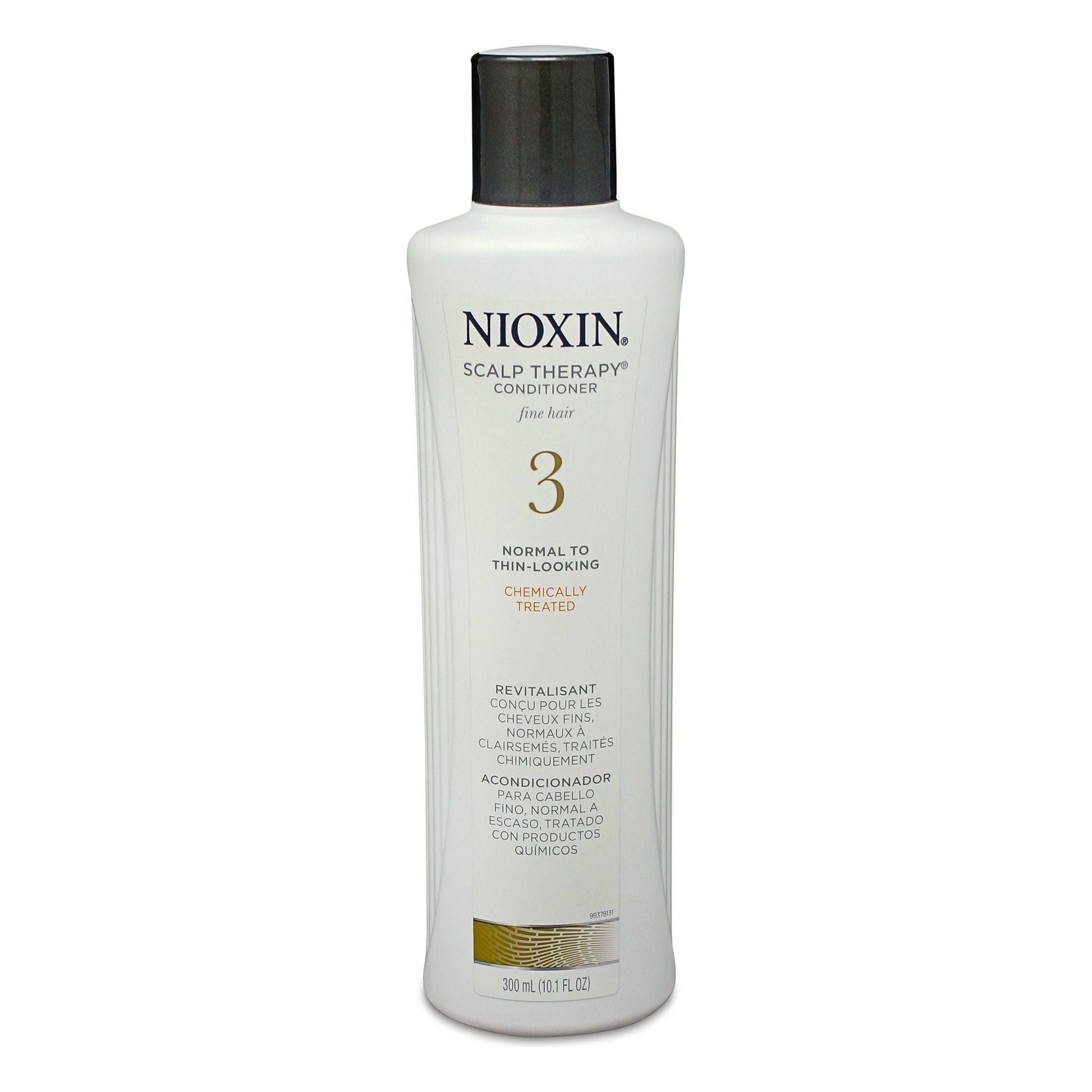 Nioxin System 3 Scalp Therapy Hair Conditioner for normal to thin hair, 10.1 fl oz, with bottle and label visible.