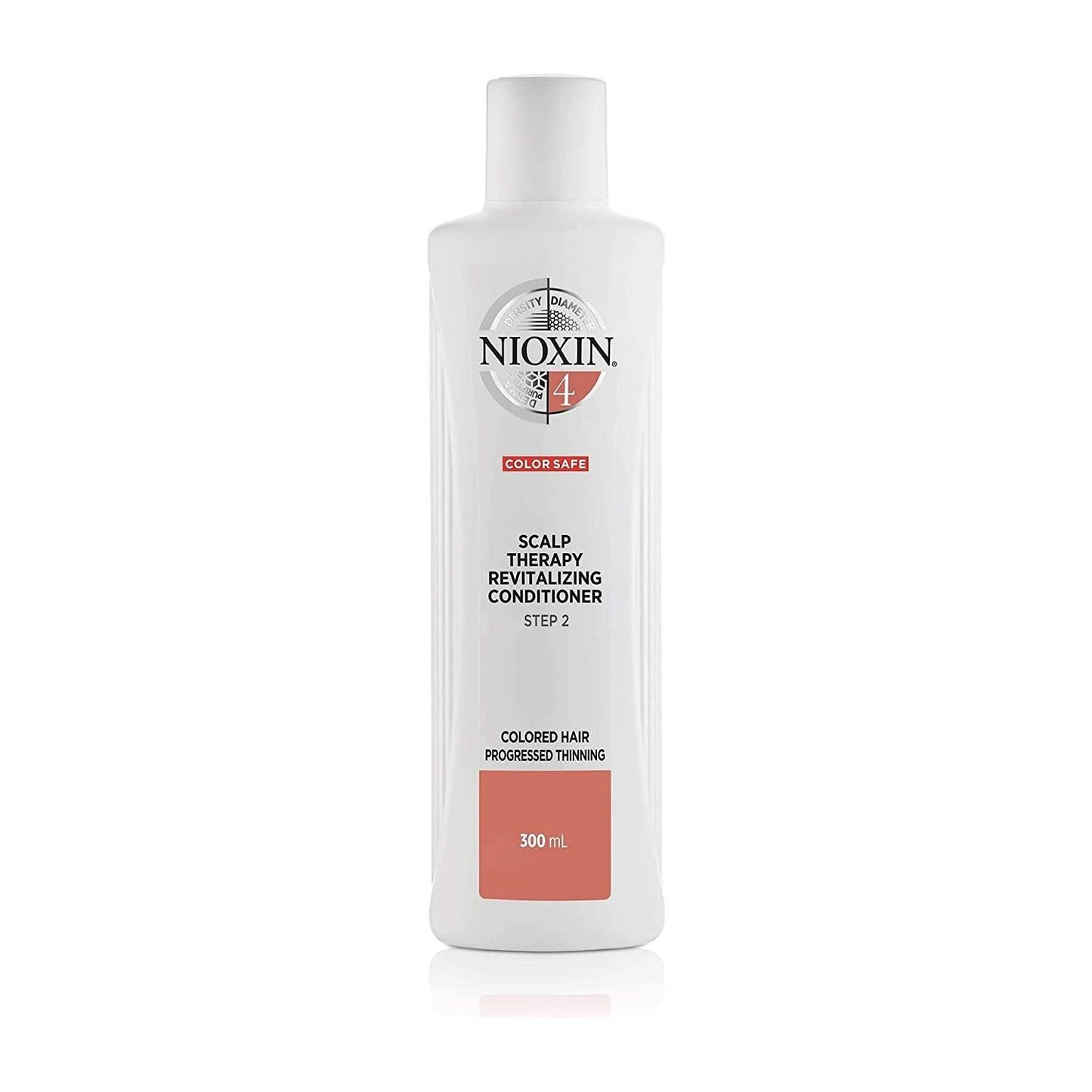 Nioxin System 4 Scalp Therapy Conditioner for fine hair, 10.1 fl oz, in a white bottle with blue and silver labeling.