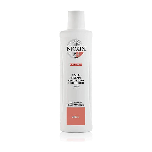 Nioxin System 4 Scalp Therapy Conditioner for fine hair, 10.1 fl oz, in a white bottle with blue and silver labeling.