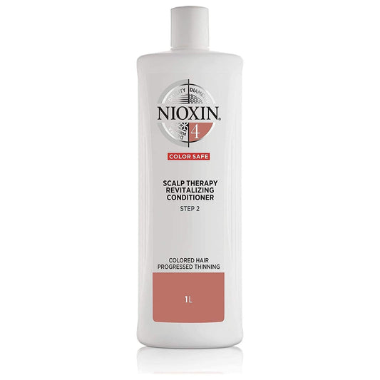 Nioxin System 4 Scalp Therapy Conditioner for fine hair in a 33.8 fl oz bottle, designed to improve scalp health and hair strength