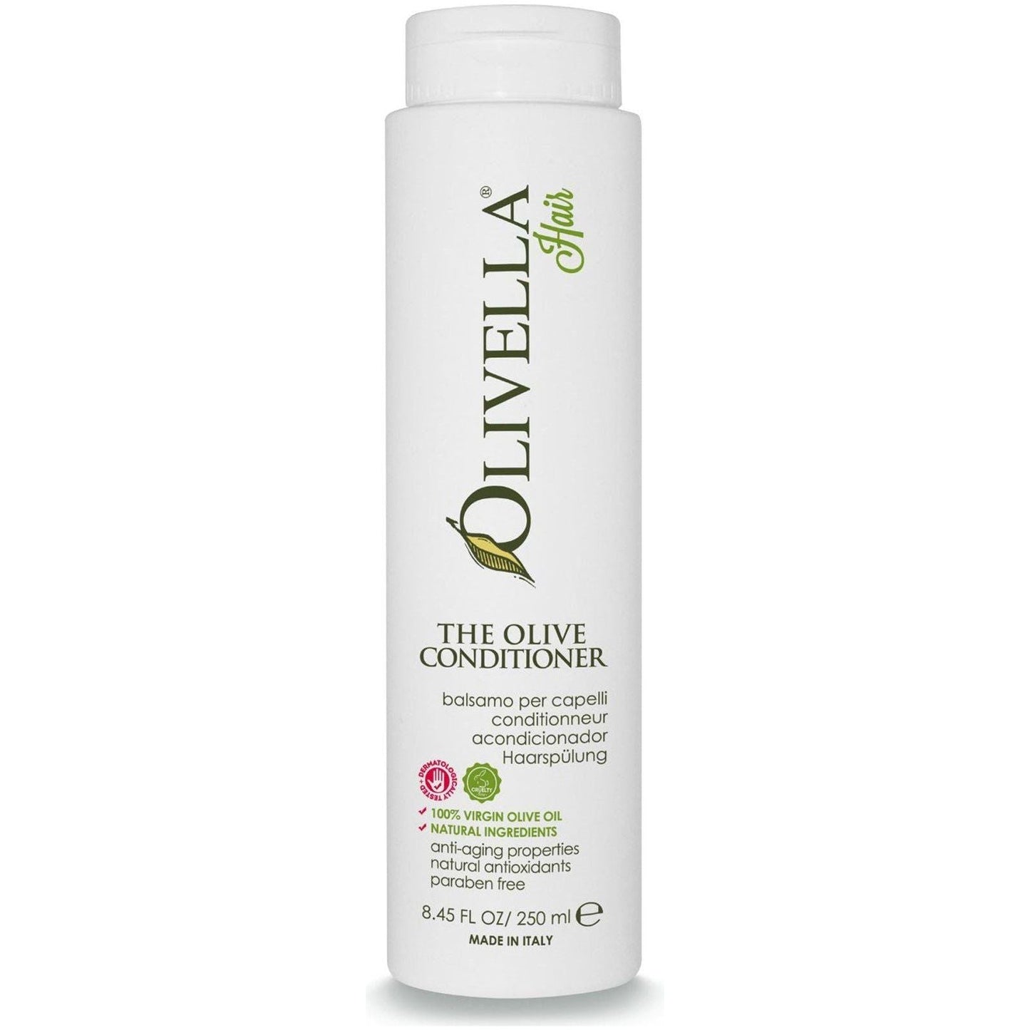Olivella The Olive Hair Conditioner by Pasteur Pharmacy, 250ml bottle, smooths and nourishes hair with olive-based formula.