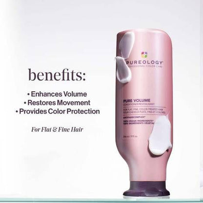 Pureology Pure Volume Conditioner in 9 fl oz bottle, hydrating hair conditioner for added volume and fullness.