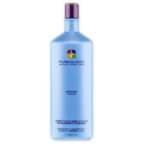 Pureology Super Straight Conditioner 33.8 oz hair conditioner in a white bottle with a pump, designed for smooth, straight hair.