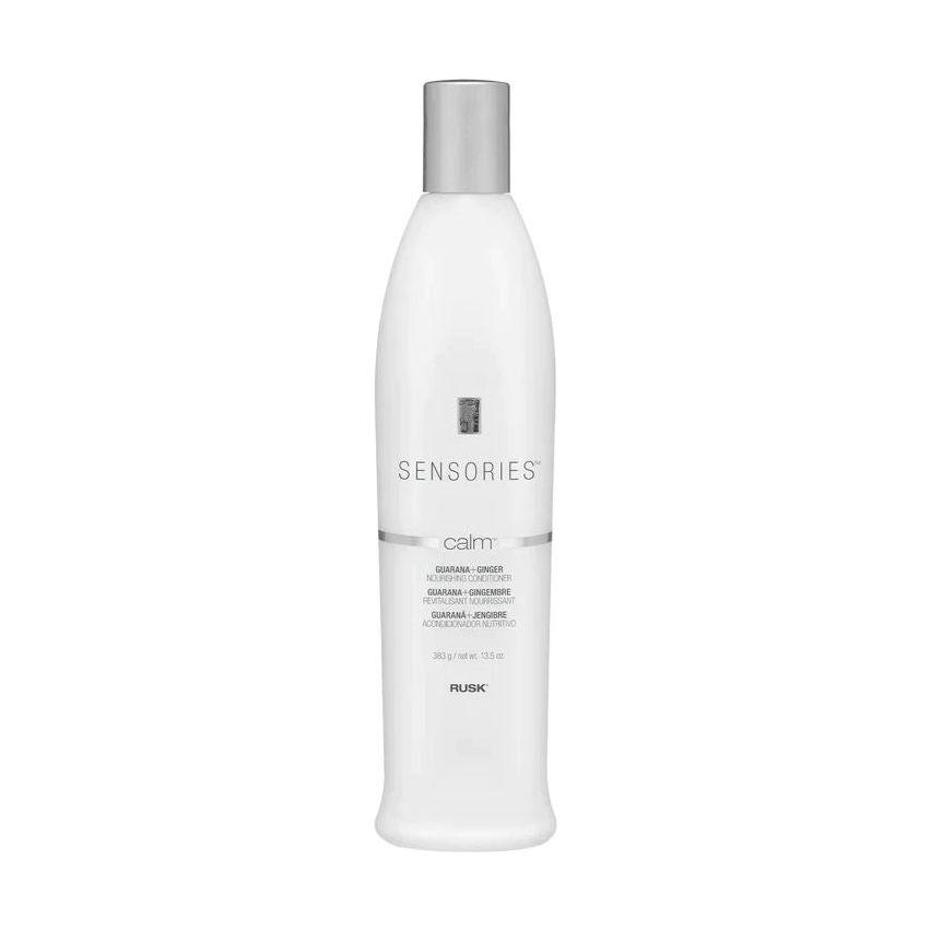 Rusk Calm Guarana & Ginger Nourishing Hair Conditioner by Pasteur Pharmacy, 13.5 oz bottle showing the product label and packaging