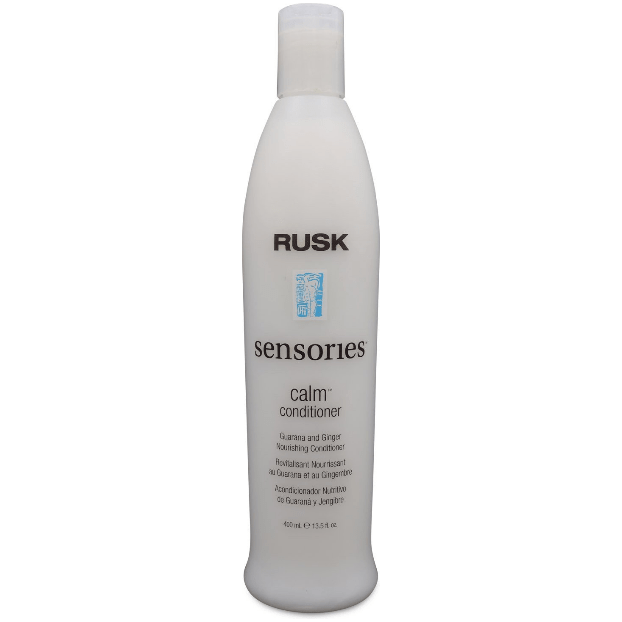Rusk Sensories Calm Conditioner in 13 fl oz bottle, nourishing hair with soothing ingredients for a relaxed, healthy look.