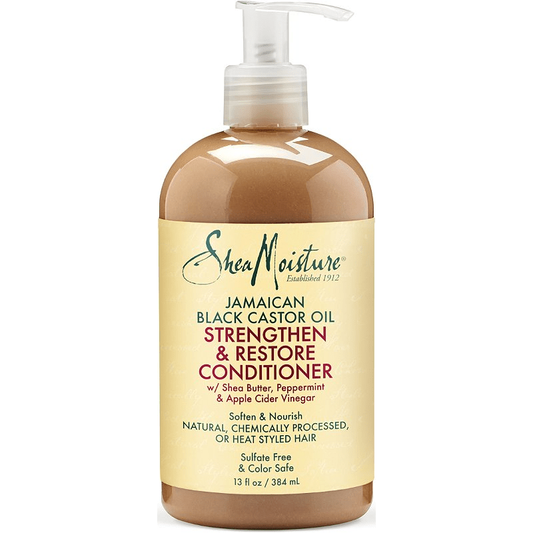 Shea Moisture Jamaican Black Castor Oil rinse-out conditioner in a 13 oz bottle, natural hair conditioner for deep nourishment.