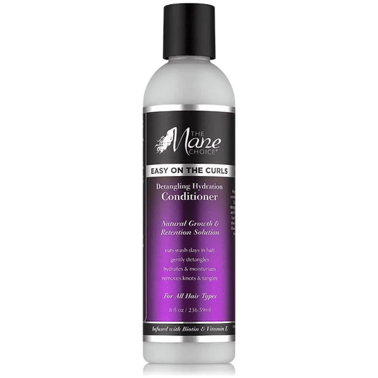 The Mane Choice Easy On The Curls Detangling Hydration Conditioner 8 oz, a nourishing hair conditioner for soft, manageable curls.
