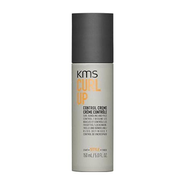 KMS California Curl Up Control Creme 5.1 oz for defining and controlling curly hair, shown in a tube with product label visible.