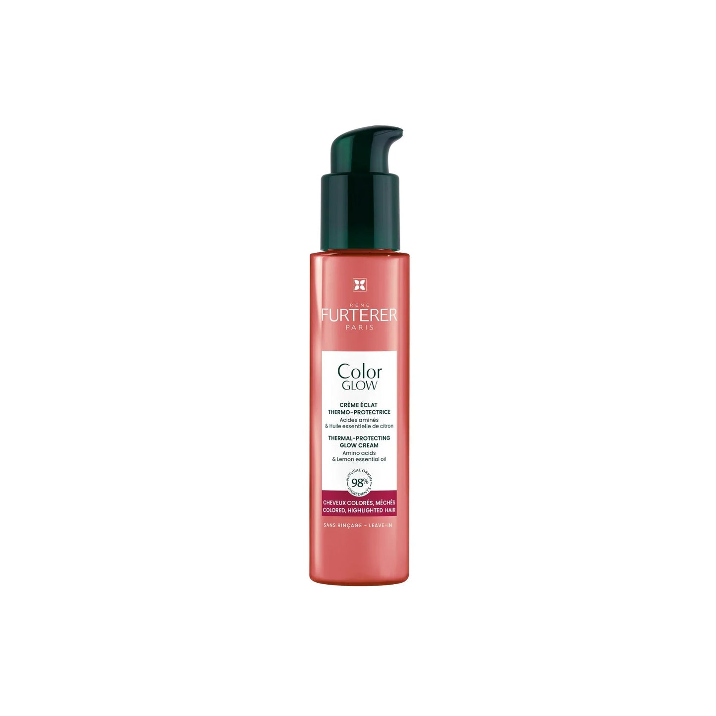 Rene Furterer Color Glow thermal-protecting hair cream in 100ml tube, creamy texture, designed for vibrant, protected hair.
