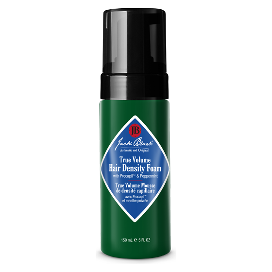 Jack Black True Volume Hair Density Foam in a 5 oz bottle, designed to add volume and thickness to hair.