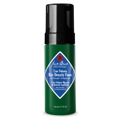 Jack Black True Volume Hair Density Foam in a 5 oz bottle, designed to add volume and thickness to hair.