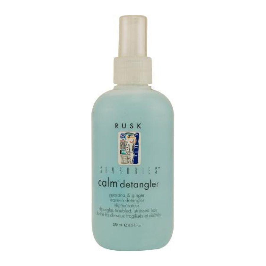 Rusk Calm Detangler hair detangler bottle, 8.5 oz, by Pasteur Pharmacy, with a clear label and pump dispenser.