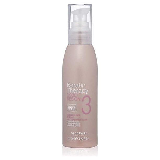 Alfaparf Lisse Design Keratin Therapy Hair Detangling Cream in 4.22 oz bottle, smooths and detangles hair.