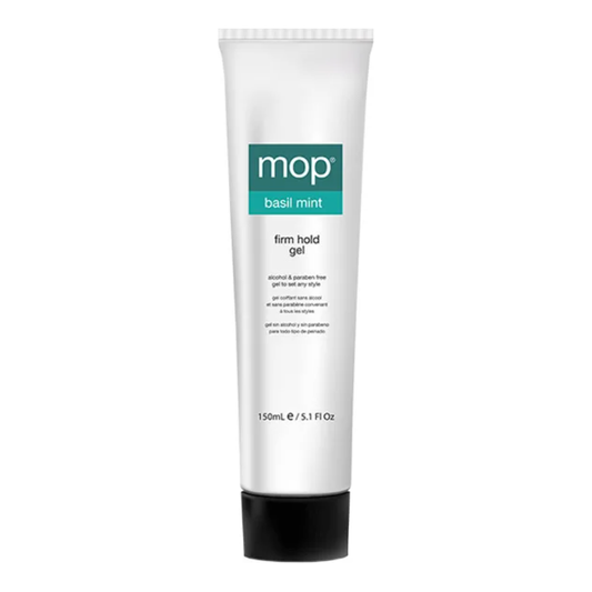 MOP Basil Mint Firm Hold Hair Gel in 5.1 oz tube, natural hair styling product with refreshing basil and mint scent