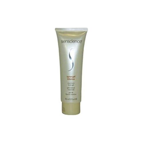 Senscience Synergel hair gel in 5.1 oz container, unisex maximum hold styling gel with a clear tube and blue cap.