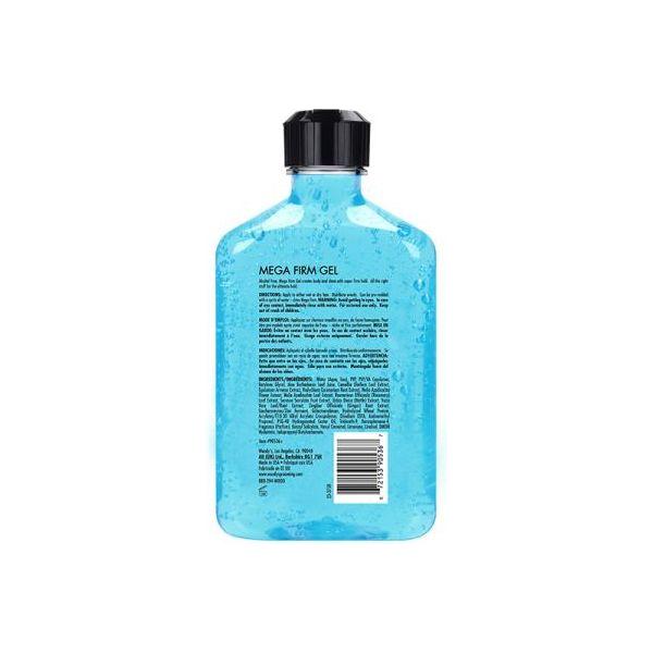 Woody's For Men Mega Firm Hair Gel in 12 Fl Oz bottle, with dark green and white packaging, shown in a close-up shot.