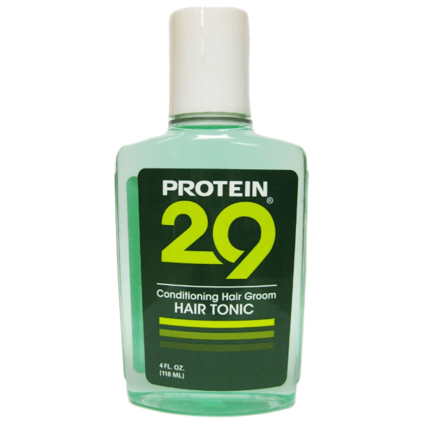 Protein 29 Conditioning Hair Groom Tonic by Pasteur Pharmacy in a 4oz bottle, featuring a clear liquid and a spray nozzle.
