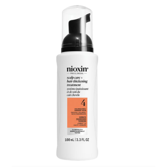 Nioxin Pro Clinical 4 hair loss treatment and scalp care product for dry, damaged hair and thickening, 3.3 oz bottle.