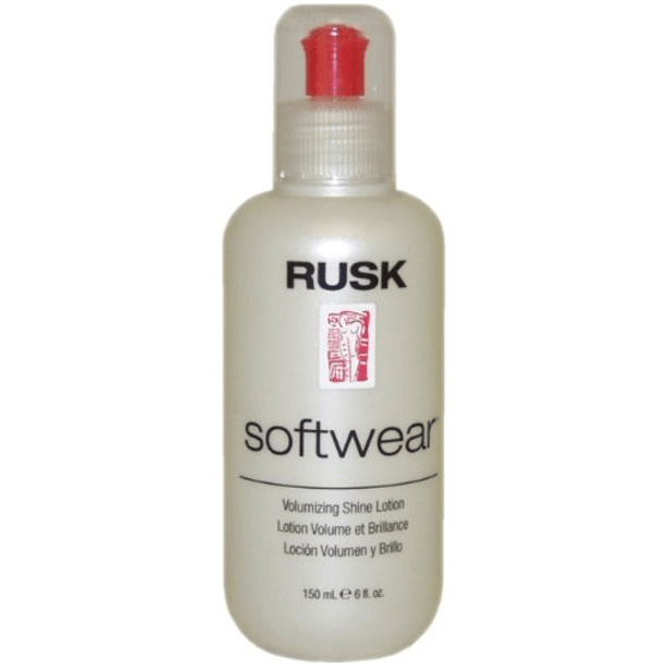 Rusk Softwear Volumizing Shine Lotion in 6 oz bottle, a hair lotion by Pasteur Pharmacy for adding volume and shine to hair.