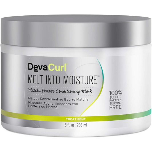 DevaCurl Melt Into Moisture Matcha Butter Hair Mask in 8 oz jar, rich conditioning treatment for dry, curly hair.