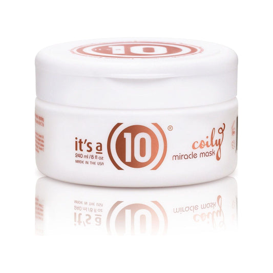 It's A 10 Miracle Hair Mask for Coily Hair by Pasteur Pharmacy, 240ml, showing the jar with product branding and packaging details.