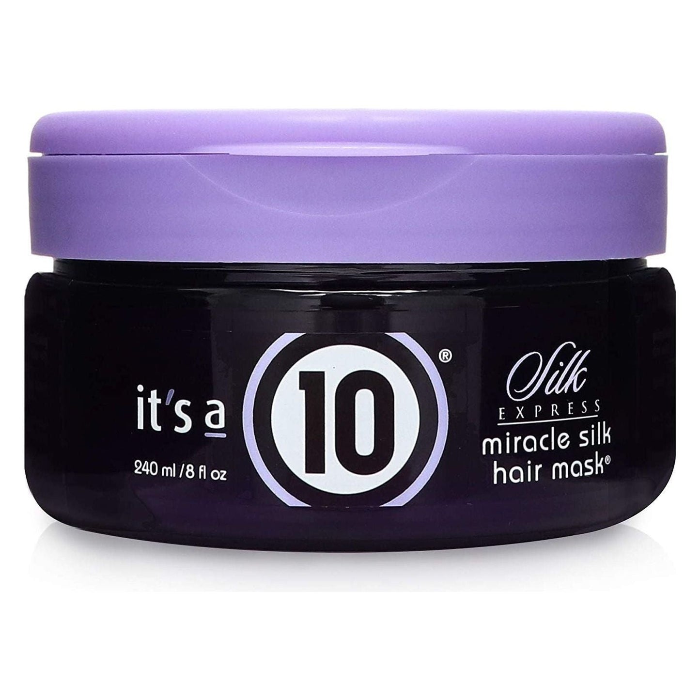 It's a 10 Ten Silk Express Miracle Silk Hair Mask in an 8oz jar, designed to nourish and condition hair with a silky smooth finish.