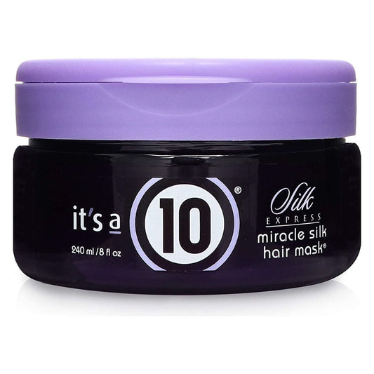 It's a 10 Ten Silk Express Miracle Silk Hair Mask in an 8oz jar, designed to nourish and condition hair with a silky smooth finish.