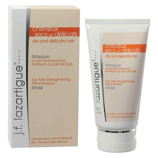 J.f. Lazartigue Soy Milk Strengthening Hair Mask in 5.1 oz jar, designed to nourish and reinforce hair strands.