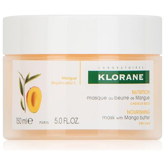 Klorane Mango Butter Hair Mask for dry hair in a 150ml jar, nourishing treatment for damaged, dry hair.
