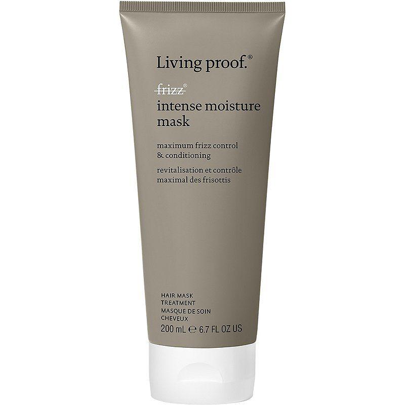 Living Proof No Frizz Intense Moisture Hair Mask in a 6.7oz jar, designed to hydrate and tame frizz for smooth, healthy hair.