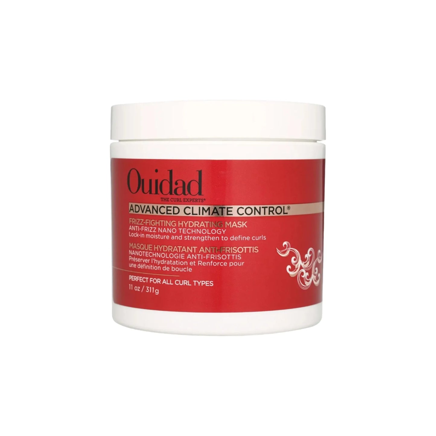 Ouidad Advanced Climate Control Frizz-Fighting Hydrating Hair Mask in 12 oz jar, designed to reduce frizz and hydrate hair.