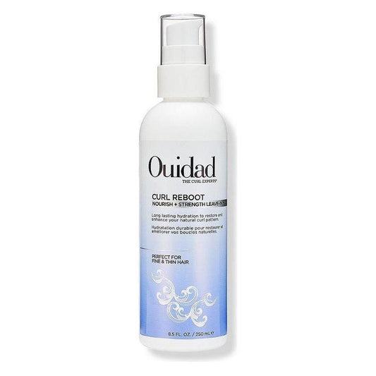 Ouidad Curl Reboot Nourish and Strength Leave-In Hair Mask for fine and thin hair, 8.5 oz, in a white jar with pump.
