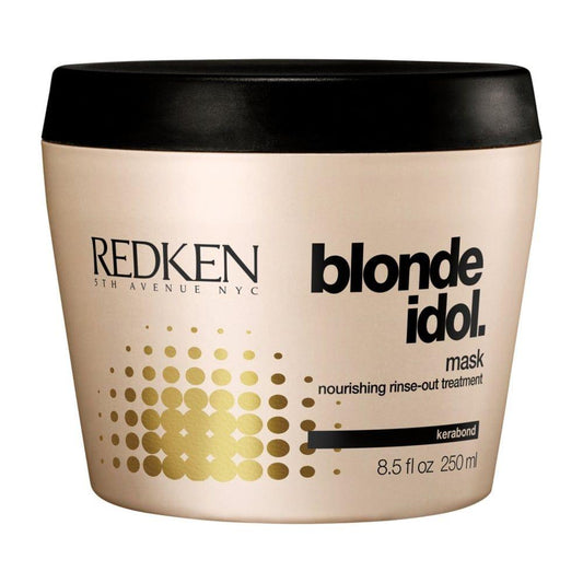 Redken Blonde Idol nourishing hair mask in a 250ml jar, designed to hydrate and repair blonde hair.